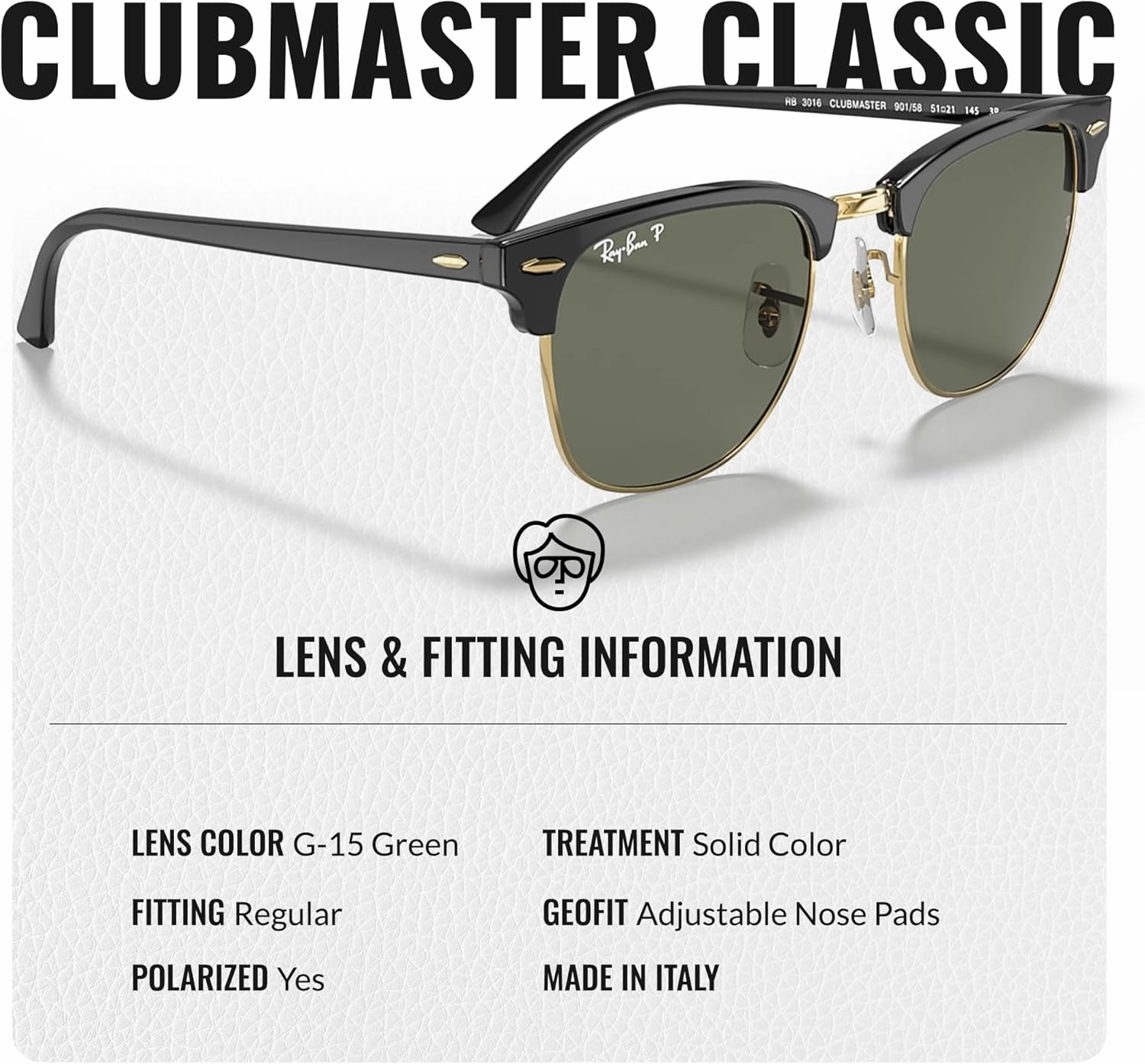 Ray-Ban RB3016 Clubmaster Classic Square Shape Sunglasses With Eyewear Kit Bundle - High Bridge Fit -Casual Square Sunglasses