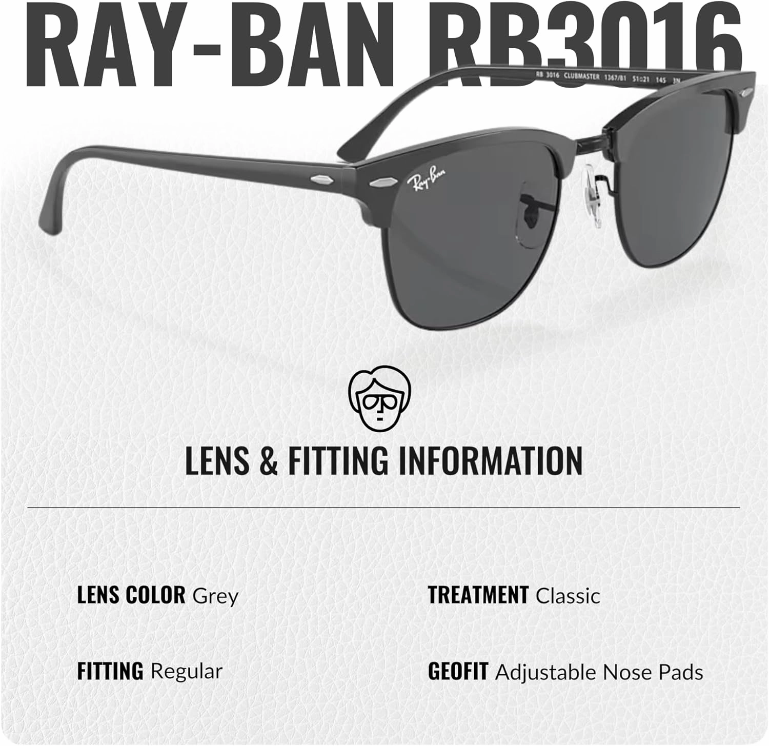 Ray-Ban RB3016 Clubmaster Classic Square Shape Sunglasses With Eyewear Kit Bundle - High Bridge Fit -Casual Square Sunglasses