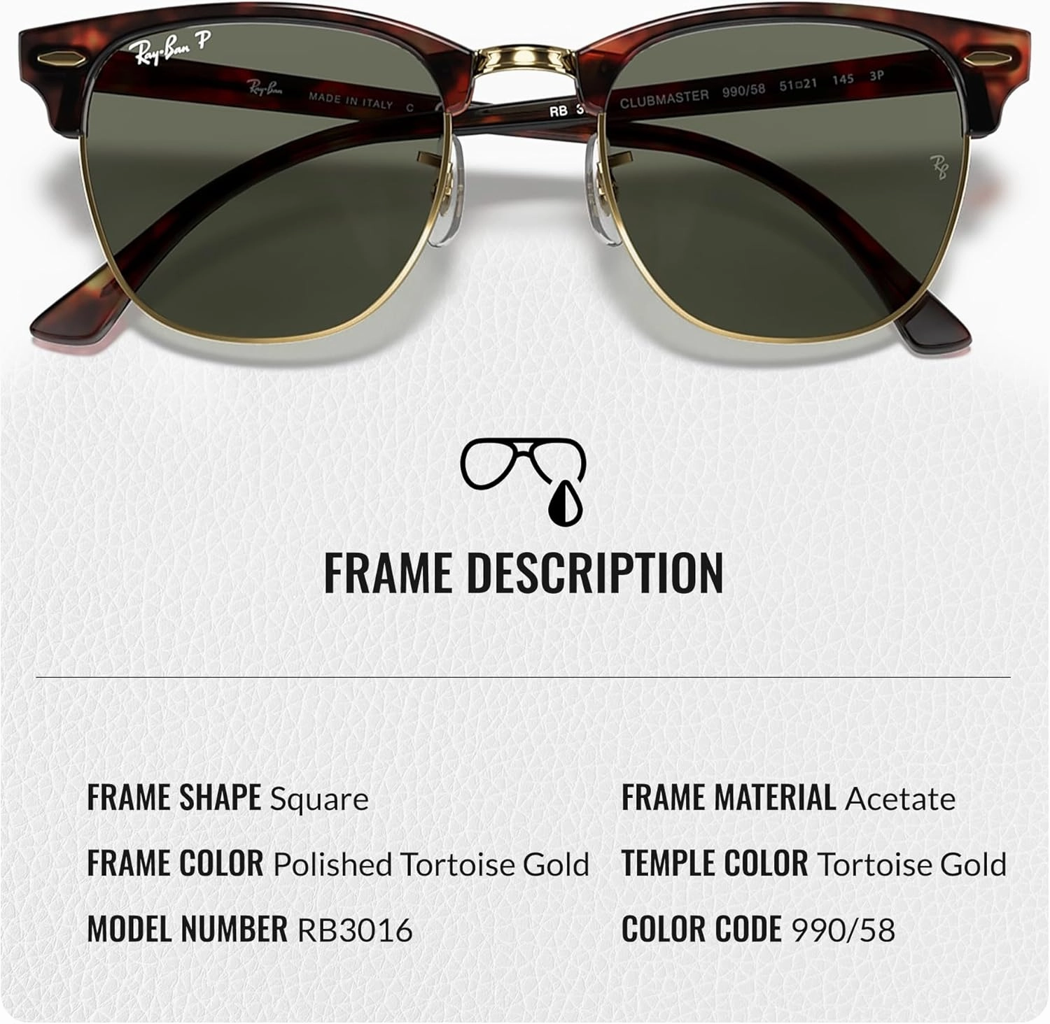 Ray-Ban RB3016 Clubmaster Classic Square Shape Sunglasses With Eyewear Kit Bundle - High Bridge Fit -Casual Square Sunglasses