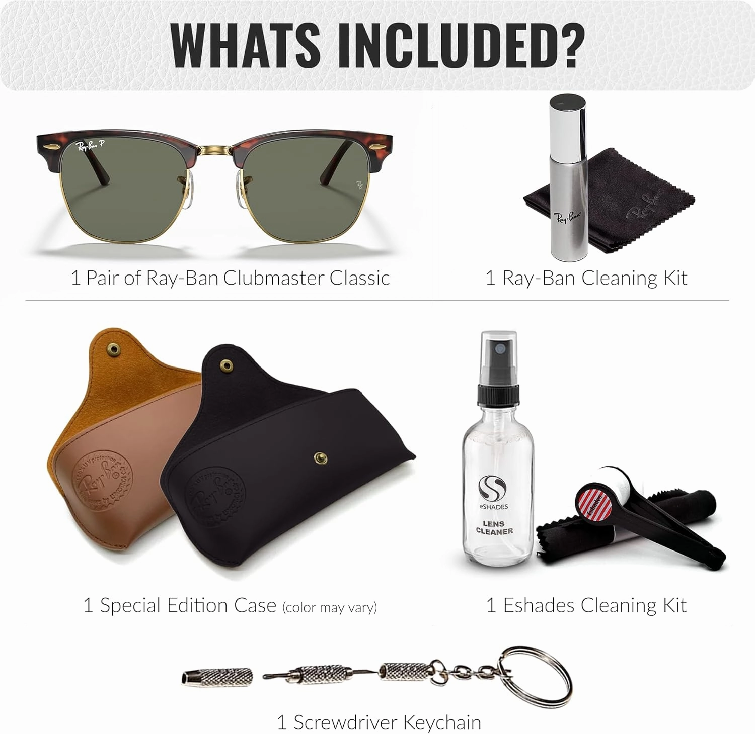 Ray-Ban RB3016 Clubmaster Classic Square Shape Sunglasses With Eyewear Kit Bundle - High Bridge Fit -Casual Square Sunglasses