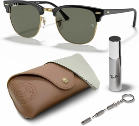Ray-Ban RB3016 Clubmaster Classic Square Shape Sunglasses With Eyewear Kit Bundle - High Bridge Fit -Casual Square Sunglasses
