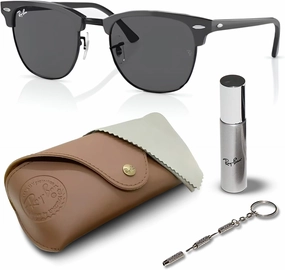 Ray-Ban RB3016 Clubmaster Classic Square Shape Sunglasses With Eyewear Kit Bundle - High Bridge Fit -Casual Square Sunglasses