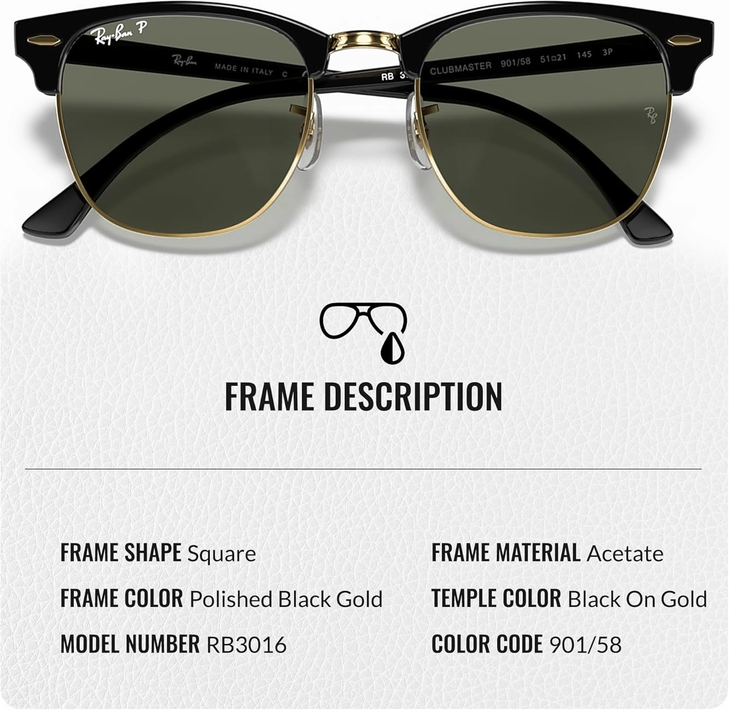 Ray-Ban RB3016 Clubmaster Classic Square Shape Sunglasses With Eyewear Kit Bundle - High Bridge Fit -Casual Square Sunglasses