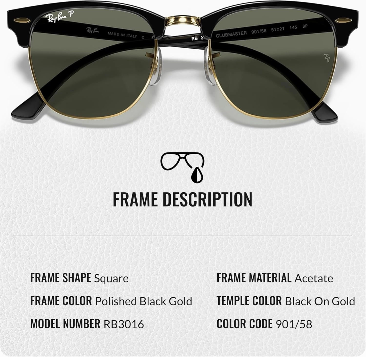 Ray-Ban RB3016 Clubmaster Classic Square Shape Sunglasses With Eyewear Kit Bundle - High Bridge Fit -Casual Square Sunglasses