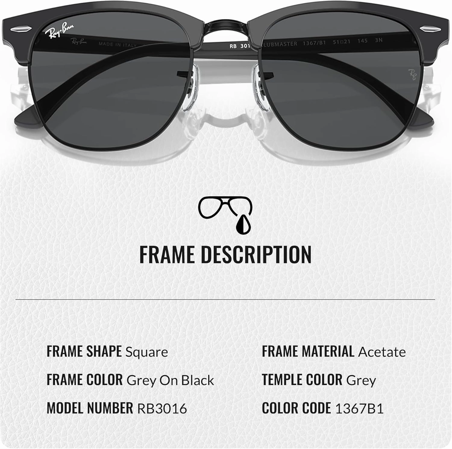 Ray-Ban RB3016 Clubmaster Classic Square Shape Sunglasses With Eyewear Kit Bundle - High Bridge Fit -Casual Square Sunglasses