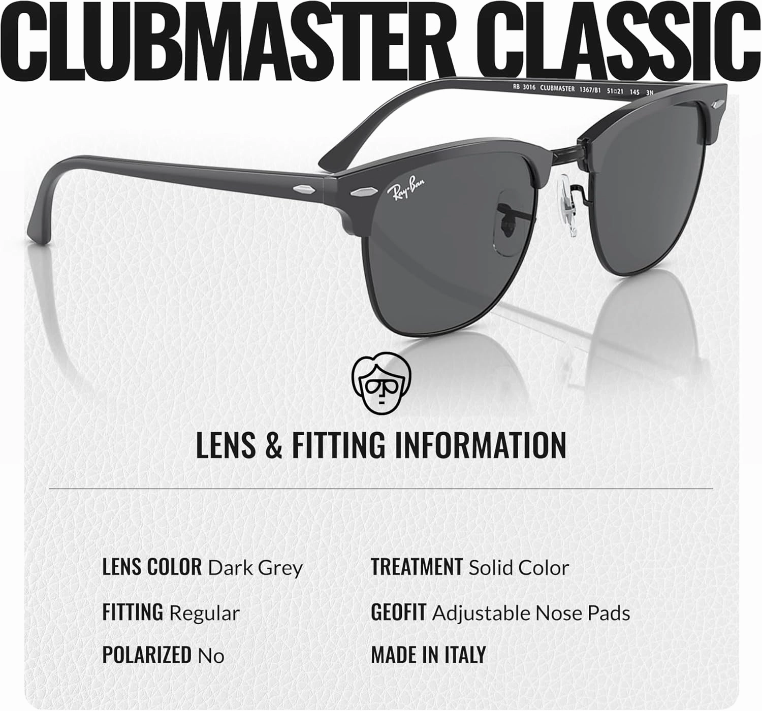 Ray-Ban RB3016 Clubmaster Classic Square Shape Sunglasses With Eyewear Kit Bundle - High Bridge Fit -Casual Square Sunglasses