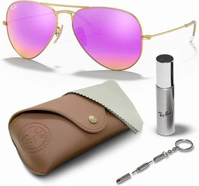 Ray-Ban RB3025 Classic Flash Lenses Aviator Shape Sunglasses With Eyewear Kit Bundle - Retro Sunglasses