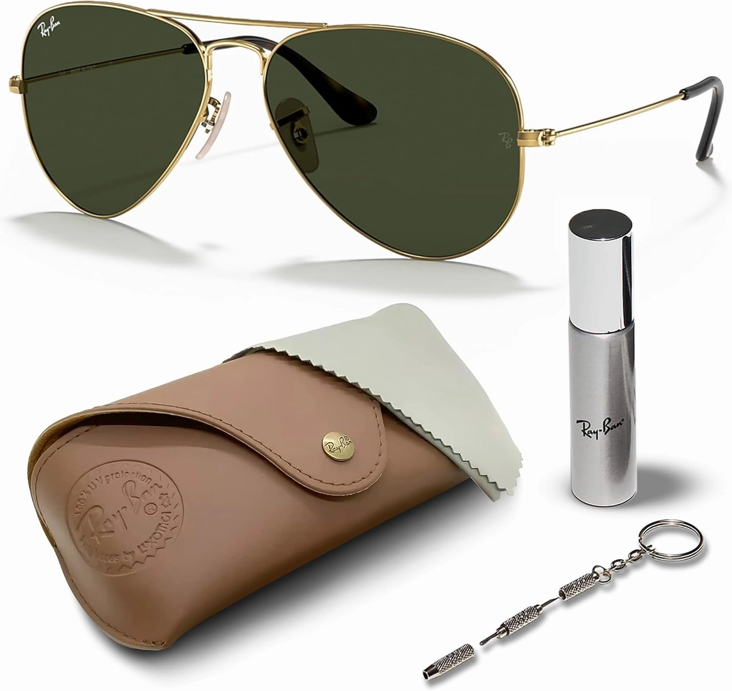 Ray-Ban RB3025 Classic HAVANA Collection Aviator Shape Sunglasses With Eyewear Kit Bundle - Adjustable Nose Pads - Ideal Formal and Casual Wear Retro Sunglasses