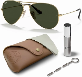 Ray-Ban RB3025 Classic HAVANA Collection Aviator Shape Sunglasses With Eyewear Kit Bundle - Adjustable Nose Pads - Ideal Formal and Casual Wear Retro Sunglasses