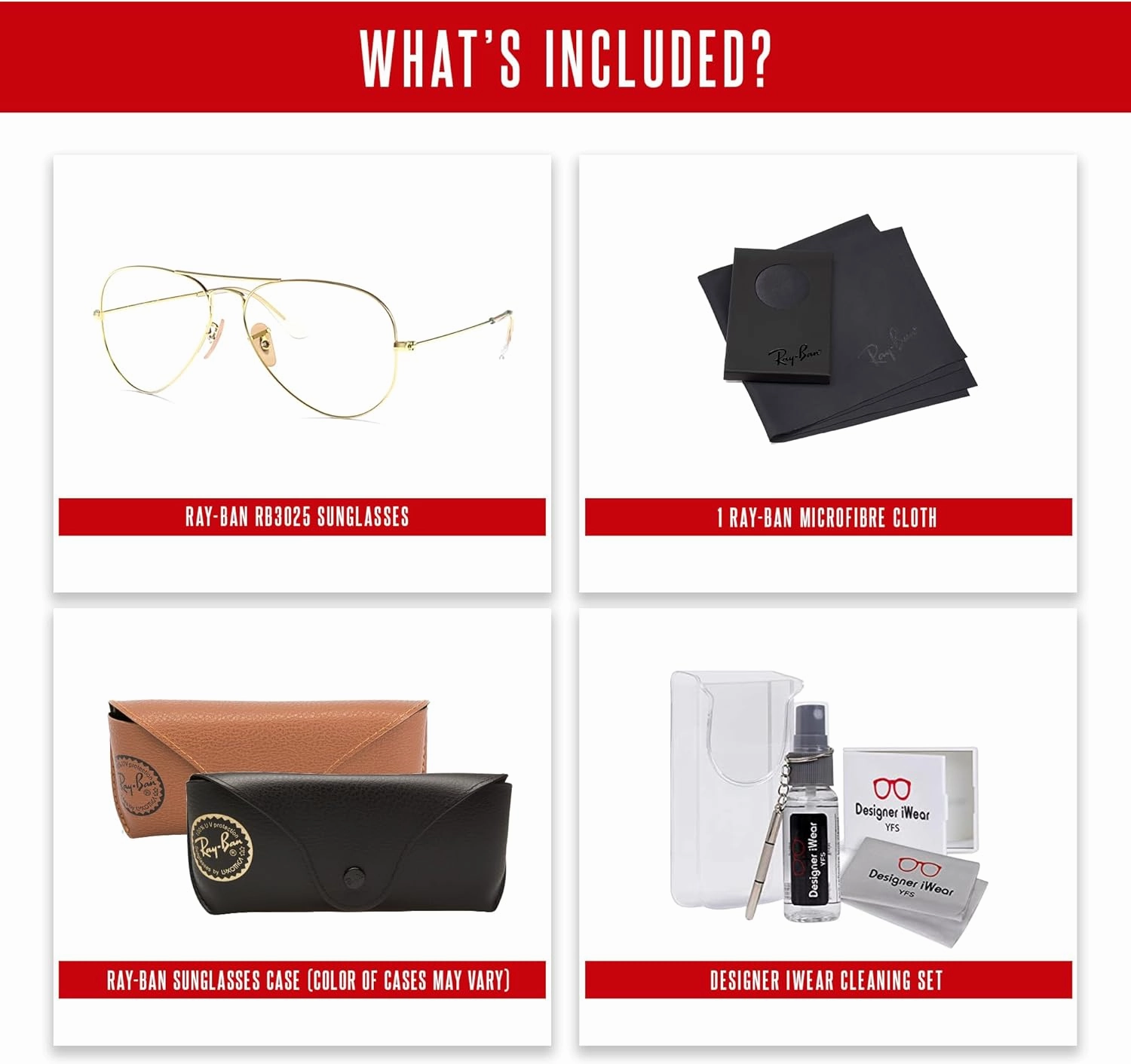 Ray-Ban RB3025 Metal Aviator Sunglasses For Men For Women   BUNDLE with Designer iWear Eyewear Care Kit
