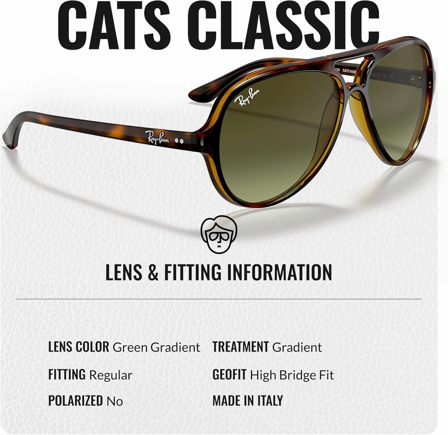 Ray-Ban RB4125 CATS 5000 Classic Pilot Shape Sunglasses for Men & Women With Eyewear Kit Bundle - Classic Sun Glasses