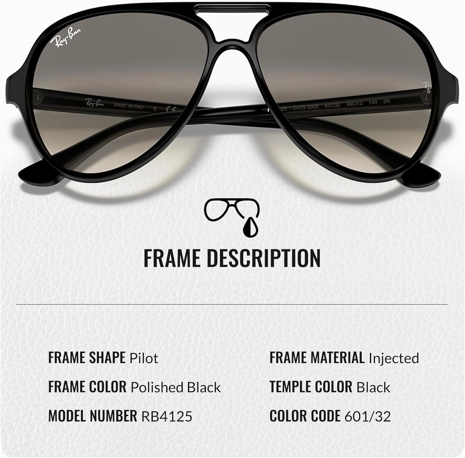 Ray-Ban RB4125 CATS 5000 Classic Pilot Shape Sunglasses for Men & Women With Eyewear Kit Bundle - Classic Sun Glasses