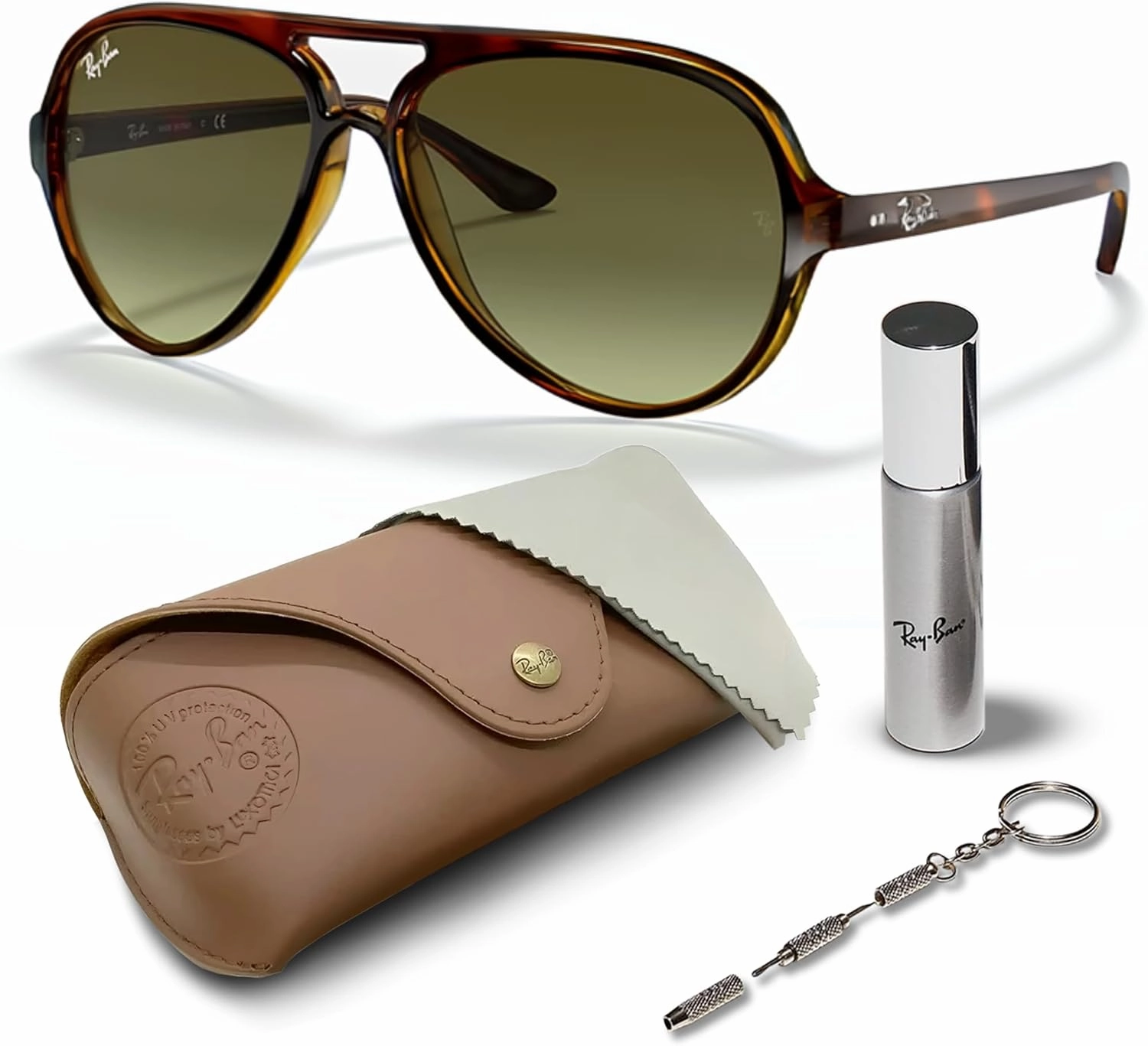 Ray-Ban RB4125 CATS 5000 Classic Pilot Shape Sunglasses for Men & Women With Eyewear Kit Bundle - Classic Sun Glasses