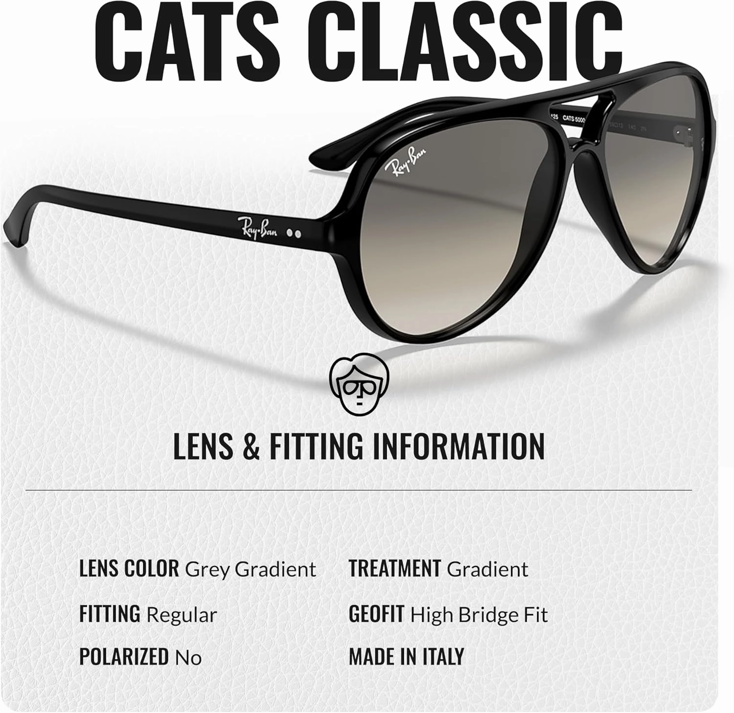 Ray-Ban RB4125 CATS 5000 Classic Pilot Shape Sunglasses for Men & Women With Eyewear Kit Bundle - Classic Sun Glasses