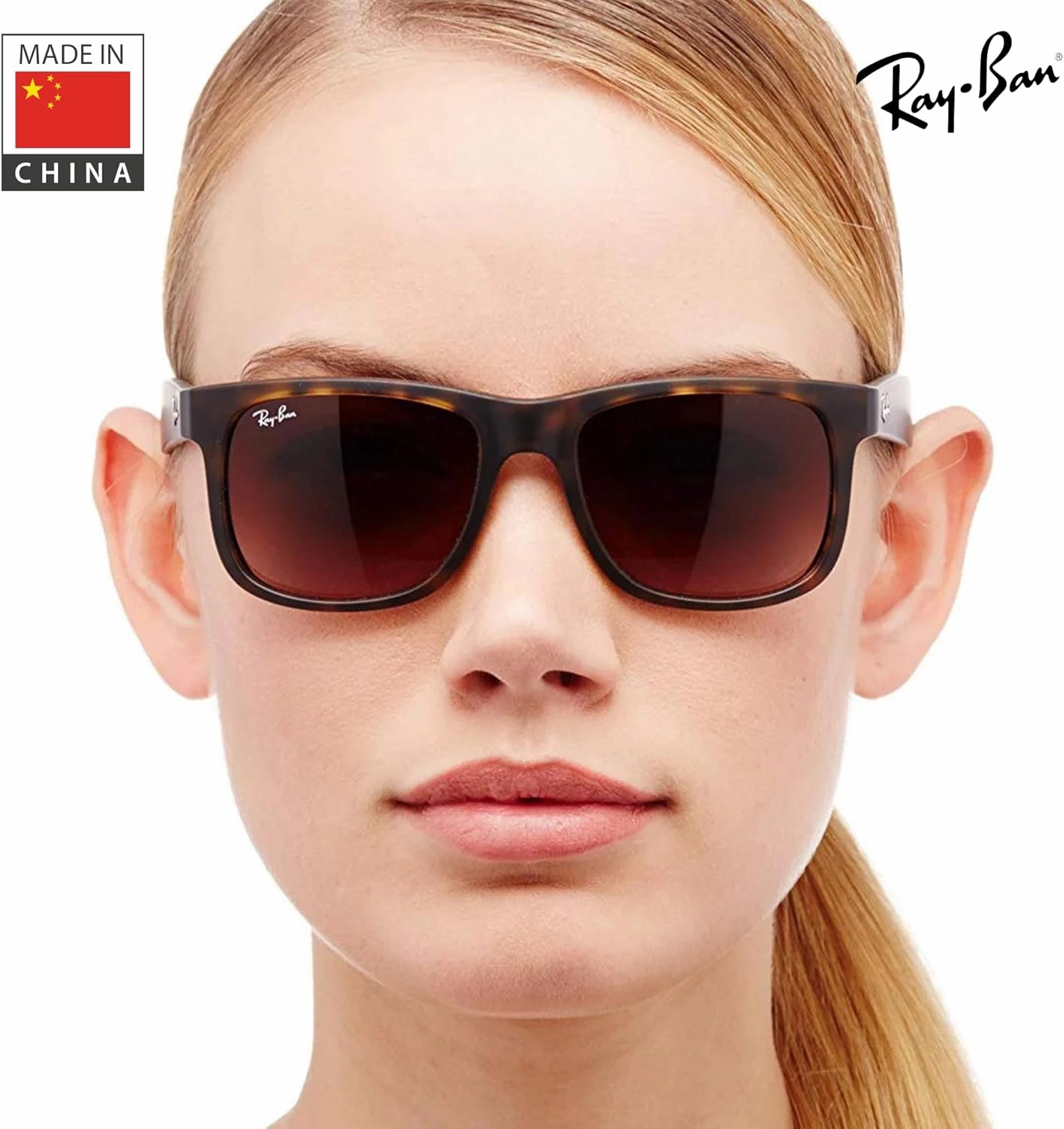 Ray-Ban RB4165 JUSTIN Classic Square Shape Sunglasses With Eyewear Kit Bundle - High Bridge Fit - Square Sunglasses