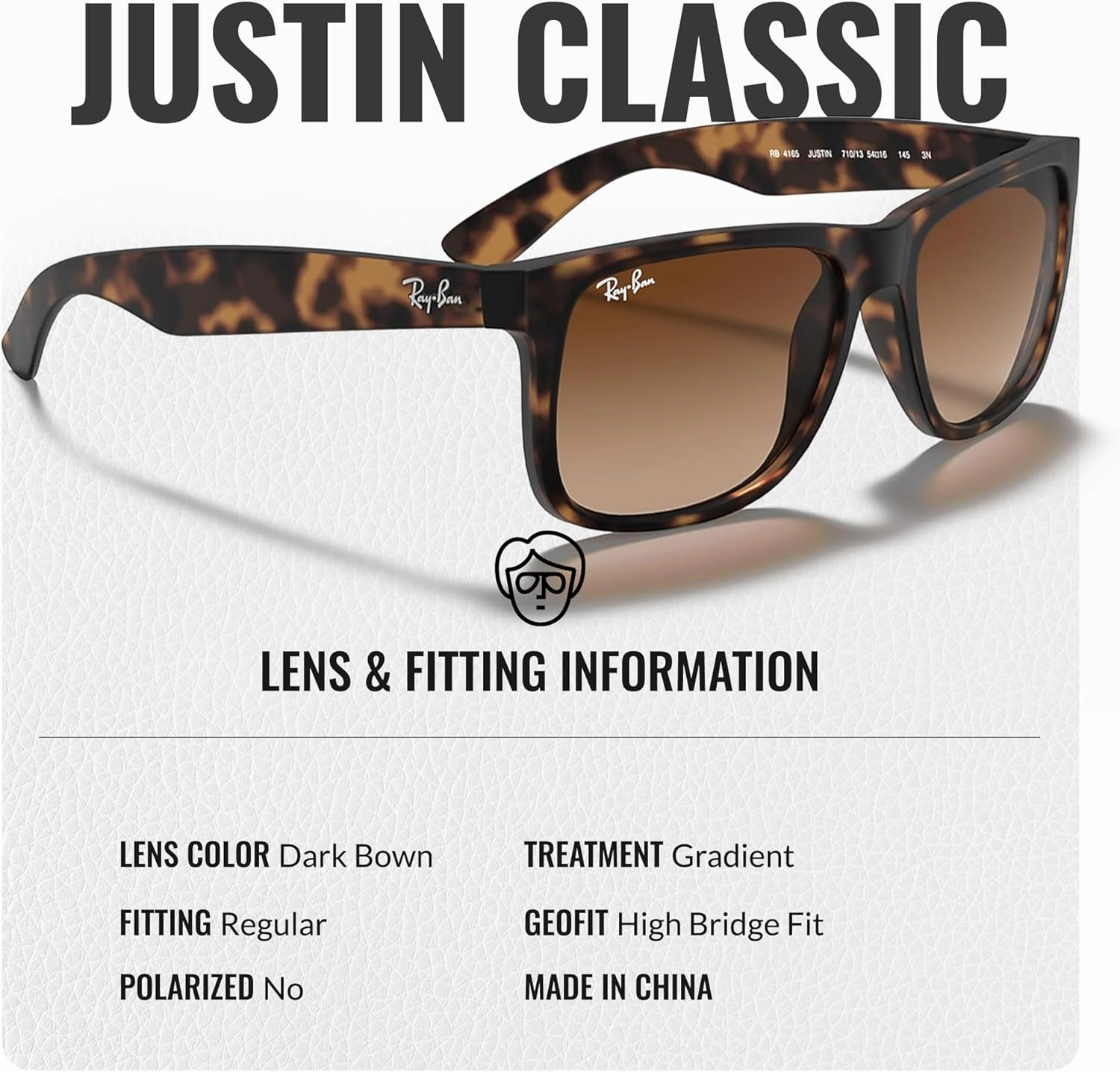 Ray-Ban RB4165 JUSTIN Classic Square Shape Sunglasses With Eyewear Kit Bundle - High Bridge Fit - Square Sunglasses
