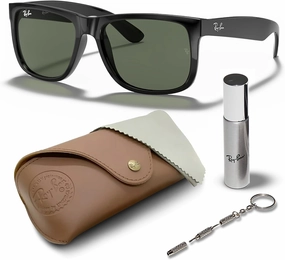 Ray-Ban RB4165 JUSTIN Classic Square Shape Sunglasses With Eyewear Kit Bundle - High Bridge Fit - Square Sunglasses