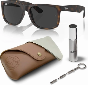 Ray-Ban RB4165 JUSTIN Classic Square Shape Sunglasses With Eyewear Kit Bundle - High Bridge Fit - Square Sunglasses