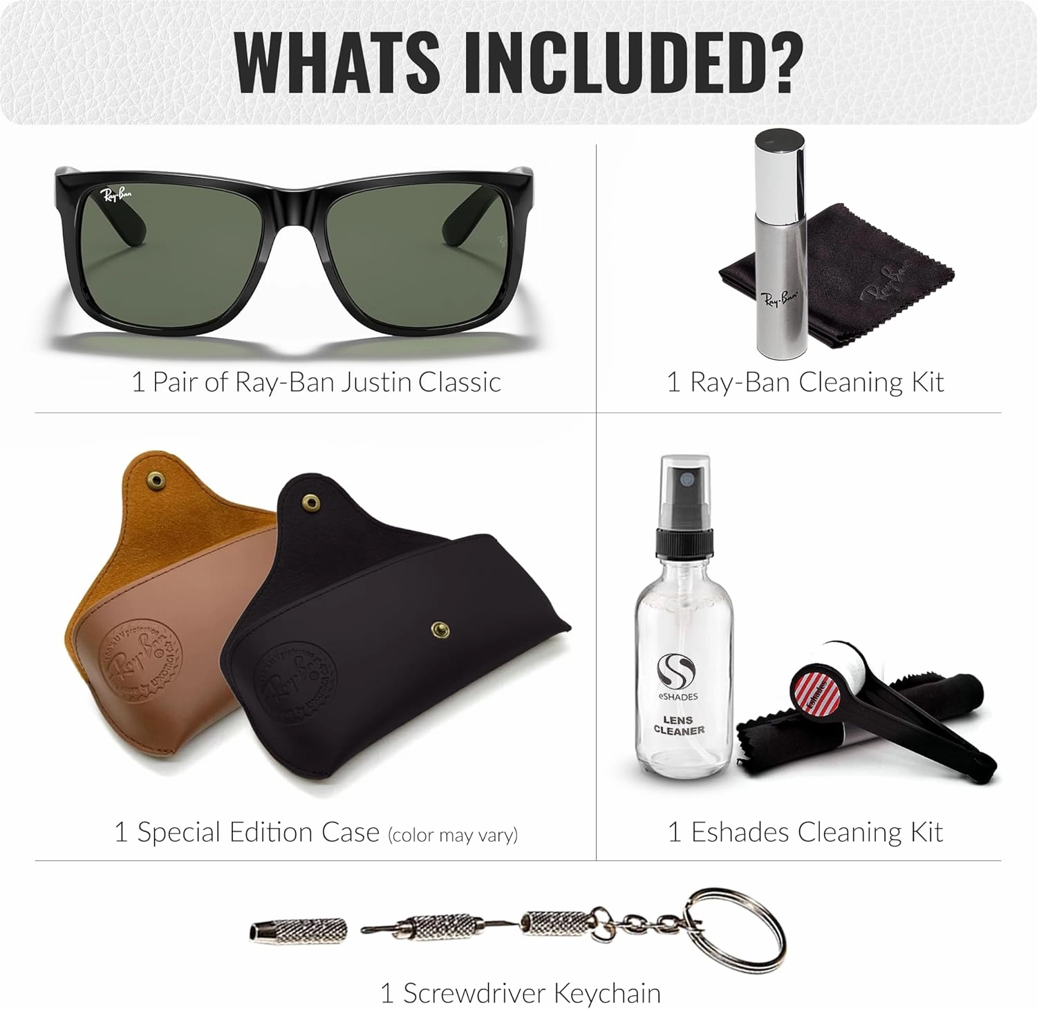 Ray-Ban RB4165 JUSTIN Classic Square Shape Sunglasses With Eyewear Kit Bundle - High Bridge Fit - Square Sunglasses