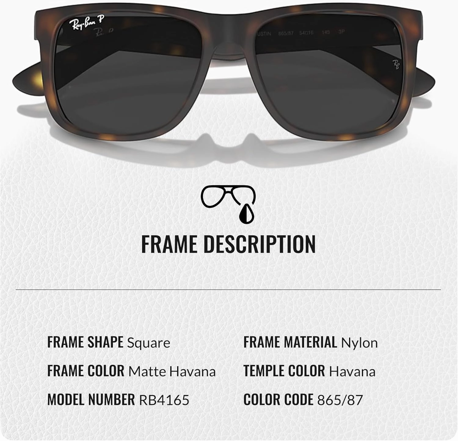 Ray-Ban RB4165 JUSTIN Classic Square Shape Sunglasses With Eyewear Kit Bundle - High Bridge Fit - Square Sunglasses