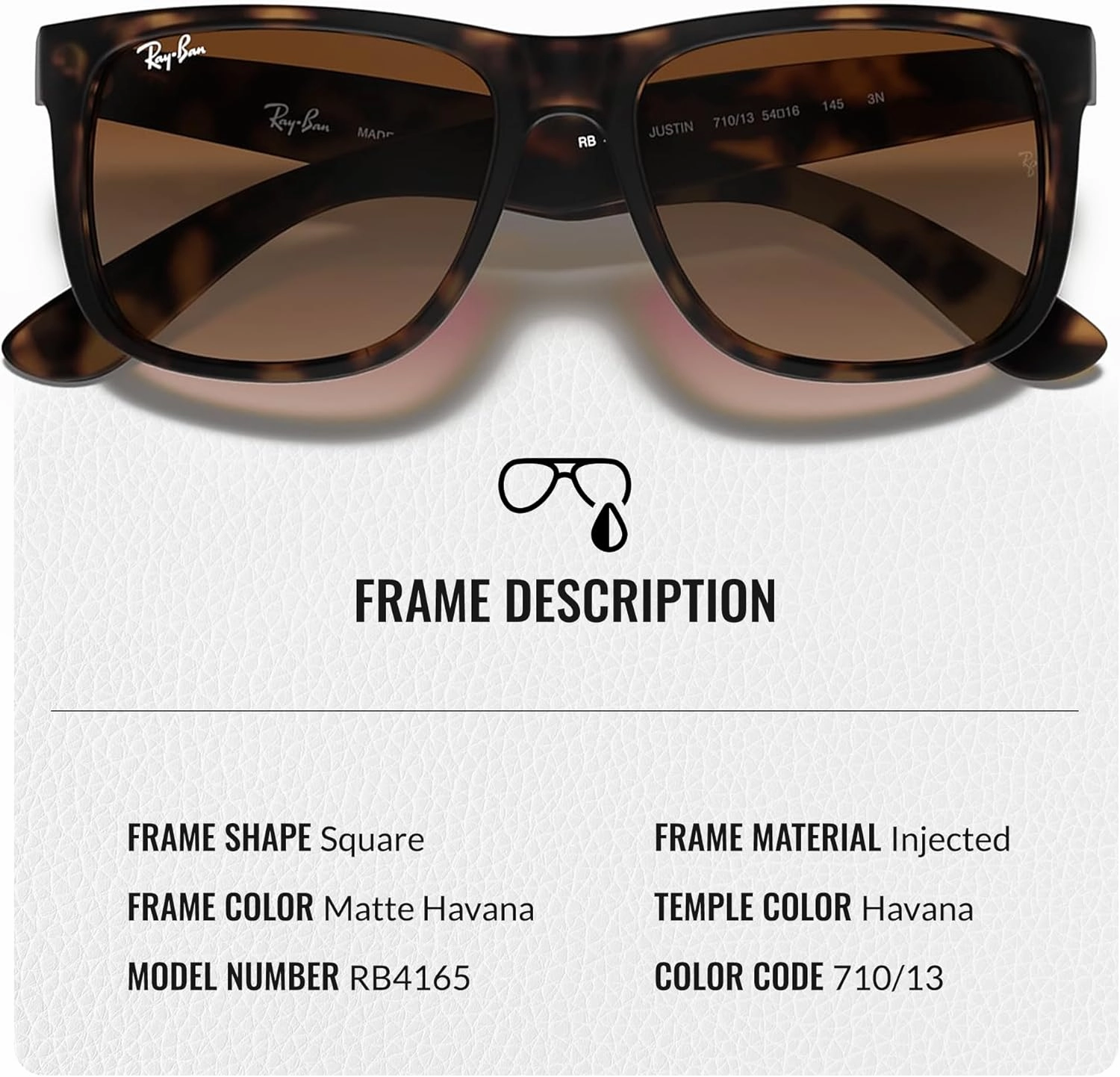 Ray-Ban RB4165 JUSTIN Classic Square Shape Sunglasses With Eyewear Kit Bundle - High Bridge Fit - Square Sunglasses