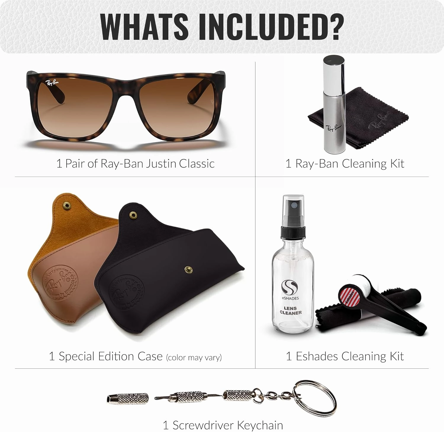 Ray-Ban RB4165 JUSTIN Classic Square Shape Sunglasses With Eyewear Kit Bundle - High Bridge Fit - Square Sunglasses