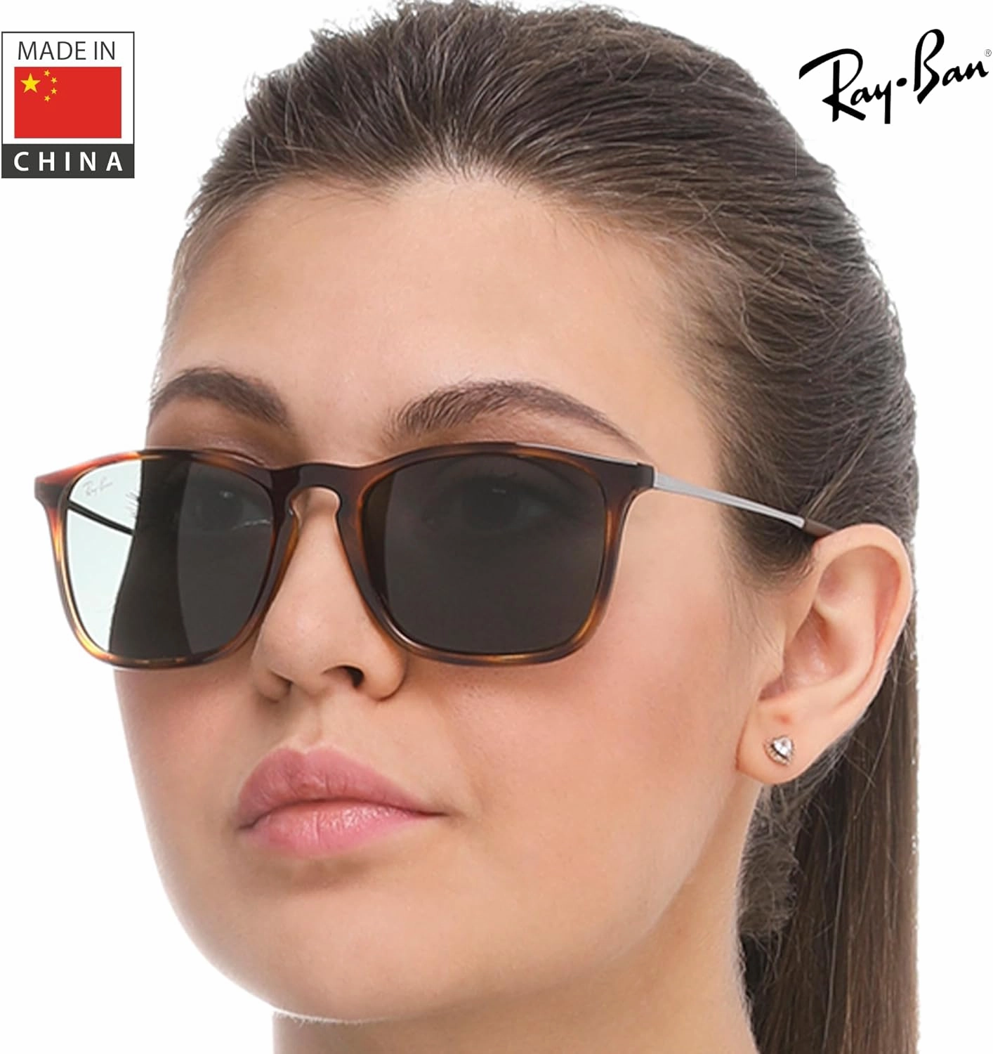 Ray-Ban RB4187 CHRIS Square Shape Sunglasses With Eyewear Kit Bundle - High Bridge Fit - Square Sunglasses