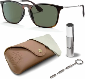 Ray-Ban RB4187 CHRIS Square Shape Sunglasses With Eyewear Kit Bundle - High Bridge Fit - Square Sunglasses