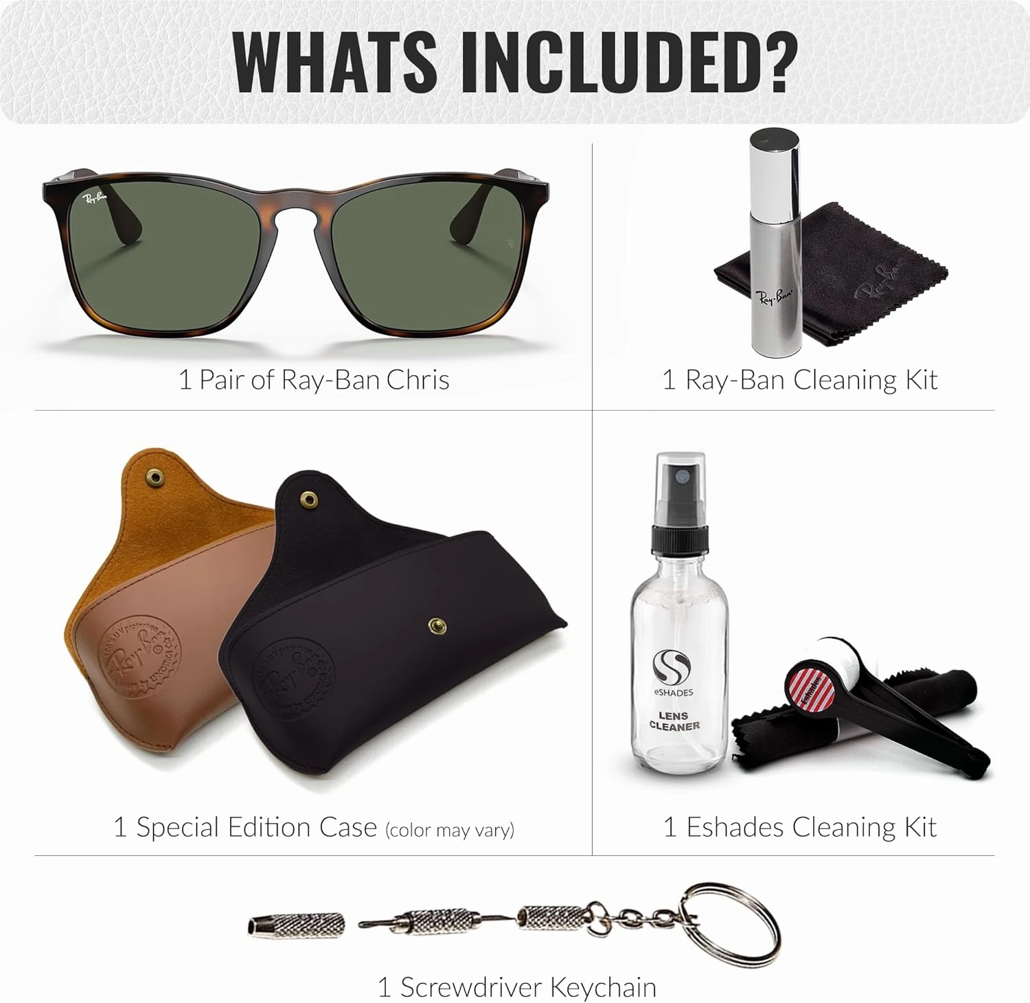 Ray-Ban RB4187 CHRIS Square Shape Sunglasses With Eyewear Kit Bundle - High Bridge Fit - Square Sunglasses