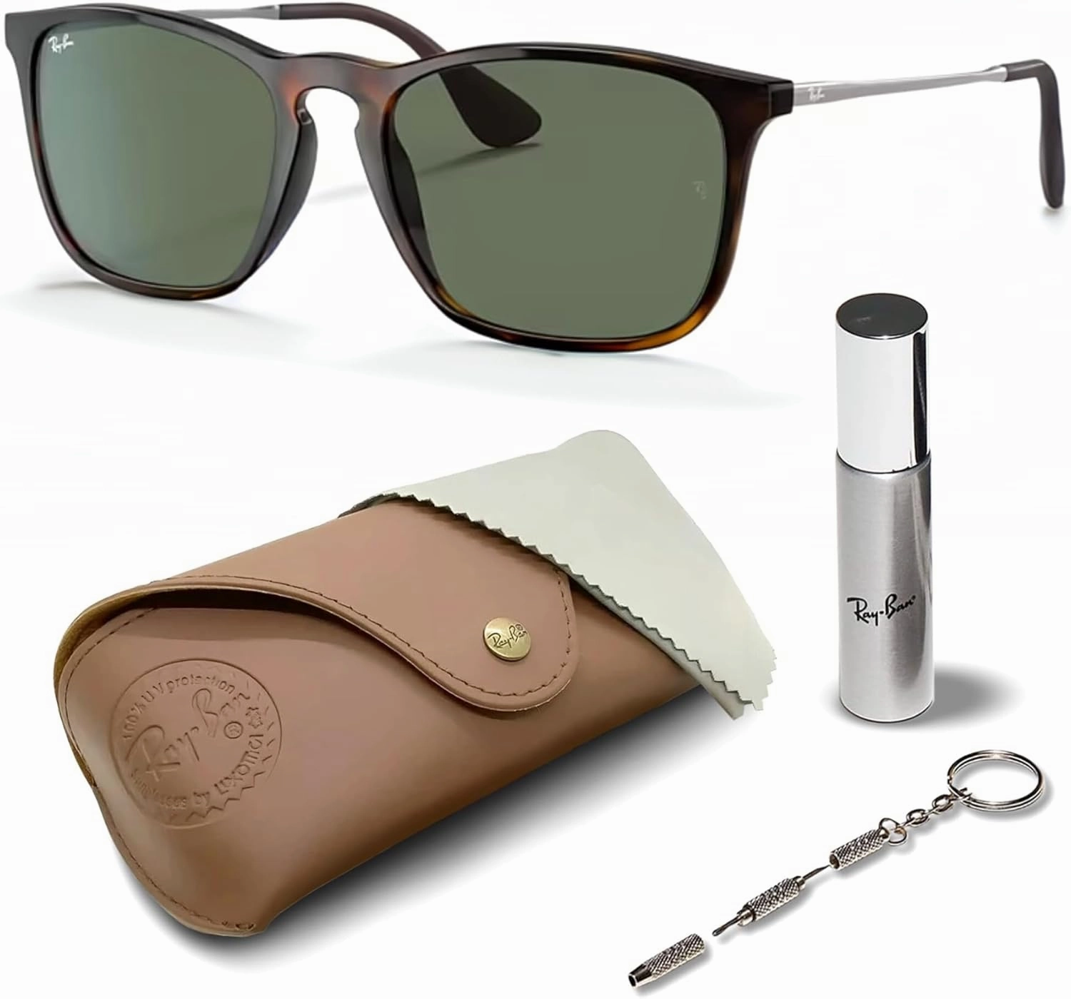 Ray-Ban RB4187 CHRIS Square Shape Sunglasses With Eyewear Kit Bundle - High Bridge Fit - Square Sunglasses