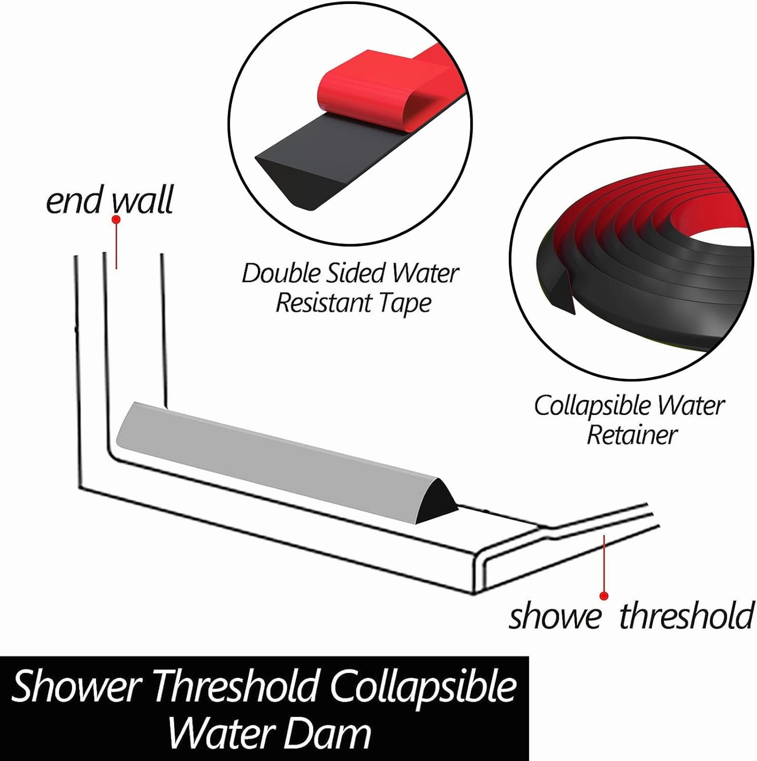 Raycity Shower Threshold Water Dam Barrier,Shower Door and Kitchen Water Strip Dam Shower Guard for Dry And Wet Separation Caulk Seal Strip Edge Trim(67 Inches/Black)