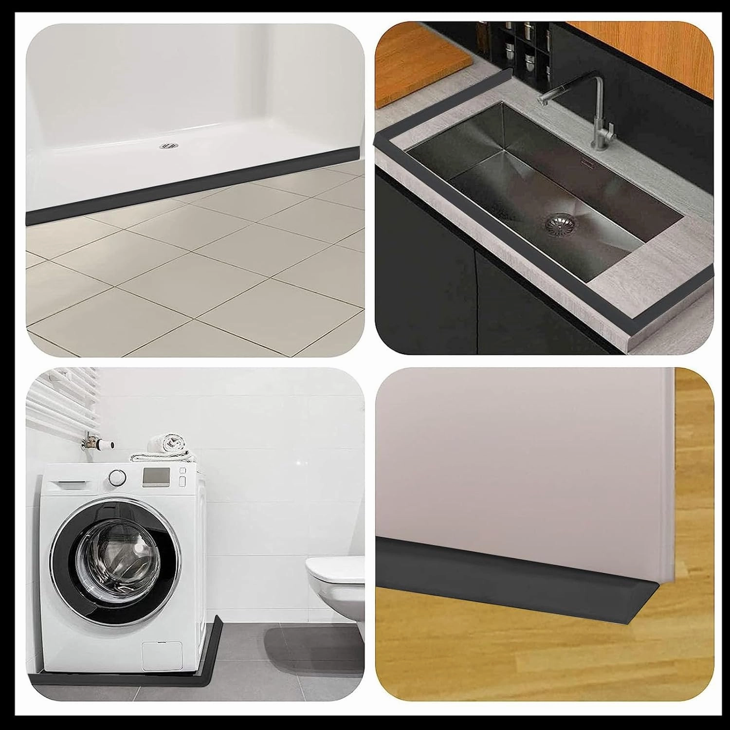 Raycity Shower Threshold Water Dam Barrier,Shower Door and Kitchen Water Strip Dam Shower Guard for Dry And Wet Separation Caulk Seal Strip Edge Trim(67 Inches/Black)