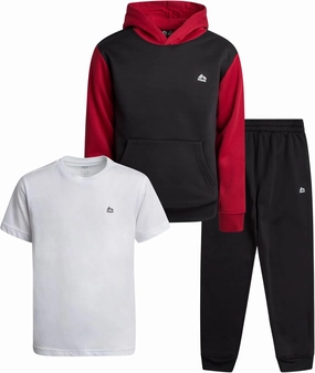 RBX Boys Active Jogger Set - 3 Piece Performance Fleece Sweatshirt, Jogger Sweatpants, T-Shirt - Activewear for Boys (2T-12)