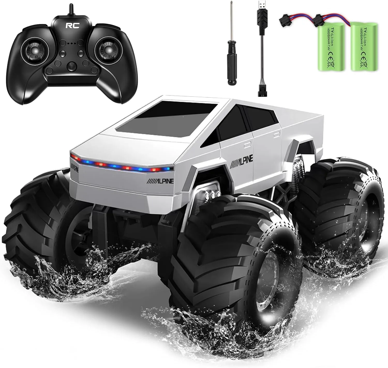 RC Cyber Truck Toy Car 1:16 Scale, Waterproof 4WD Amphibious, Remote Control for Kids 6 , All-Terrain Off-Road Pickup, 2.4GHz, Ideal Gift for Boys (XS-1)