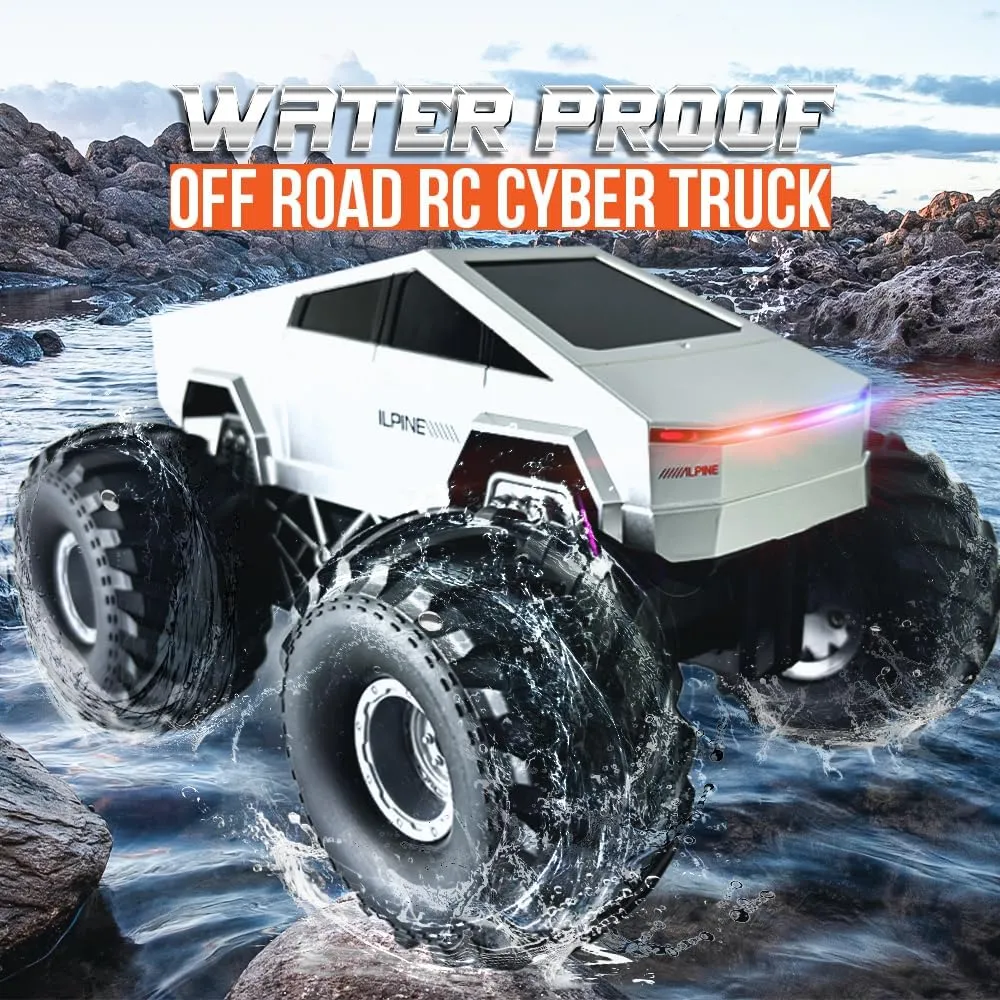 RC Cyber Truck Toy Car 1:16 Scale, Waterproof 4WD Amphibious, Remote Control for Kids 6 , All-Terrain Off-Road Pickup, 2.4GHz, Ideal Gift for Boys (XS-1)