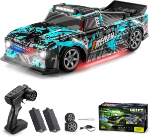 RC Drift Car, 1:16 Scale Remote Control Car 25KM/H 4WD High Speed Remote Control Cars with LED Lights Extra Tires 4WD Hobby RC Cars Pickup Model Toy Gifts for Kids Adults