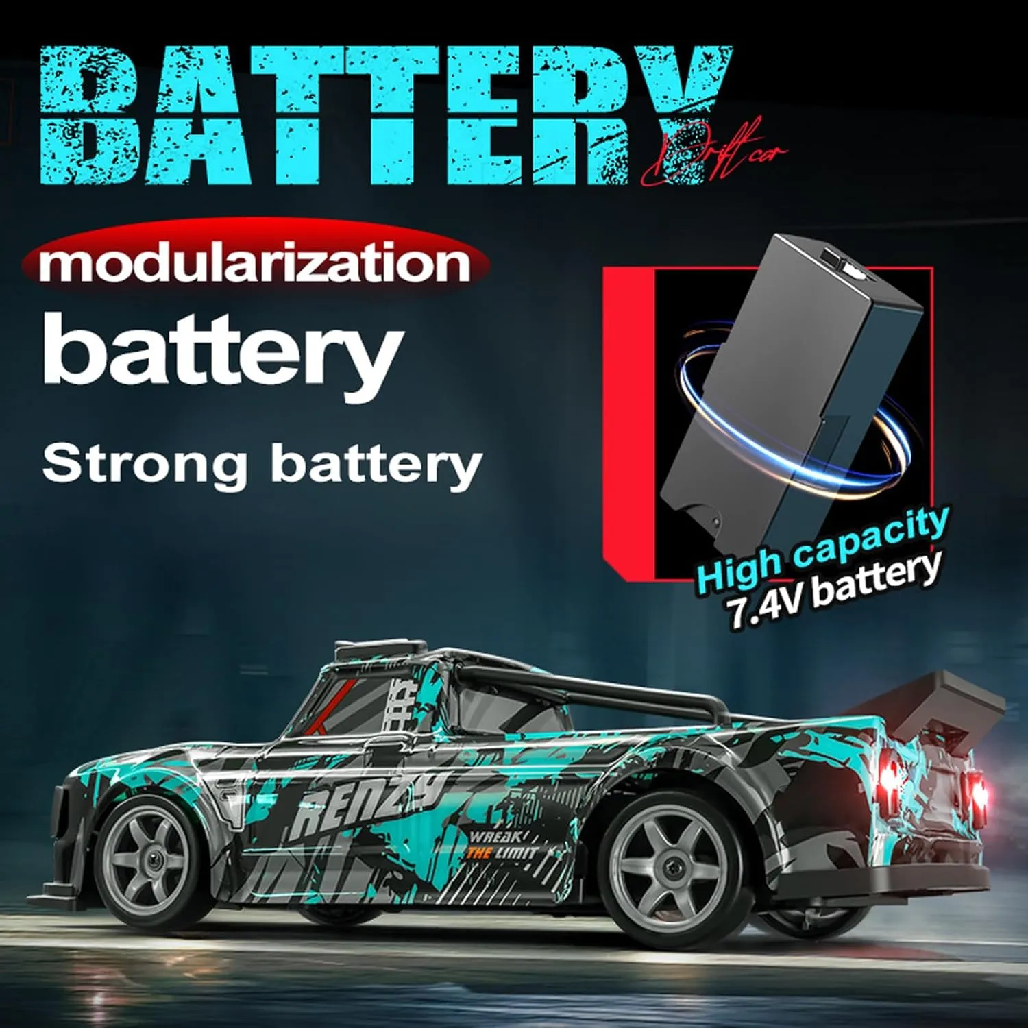 RC Drift Car, 1:16 Scale Remote Control Car 25KM/H 4WD High Speed Remote Control Cars with LED Lights Extra Tires 4WD Hobby RC Cars Pickup Model Toy Gifts for Kids Adults