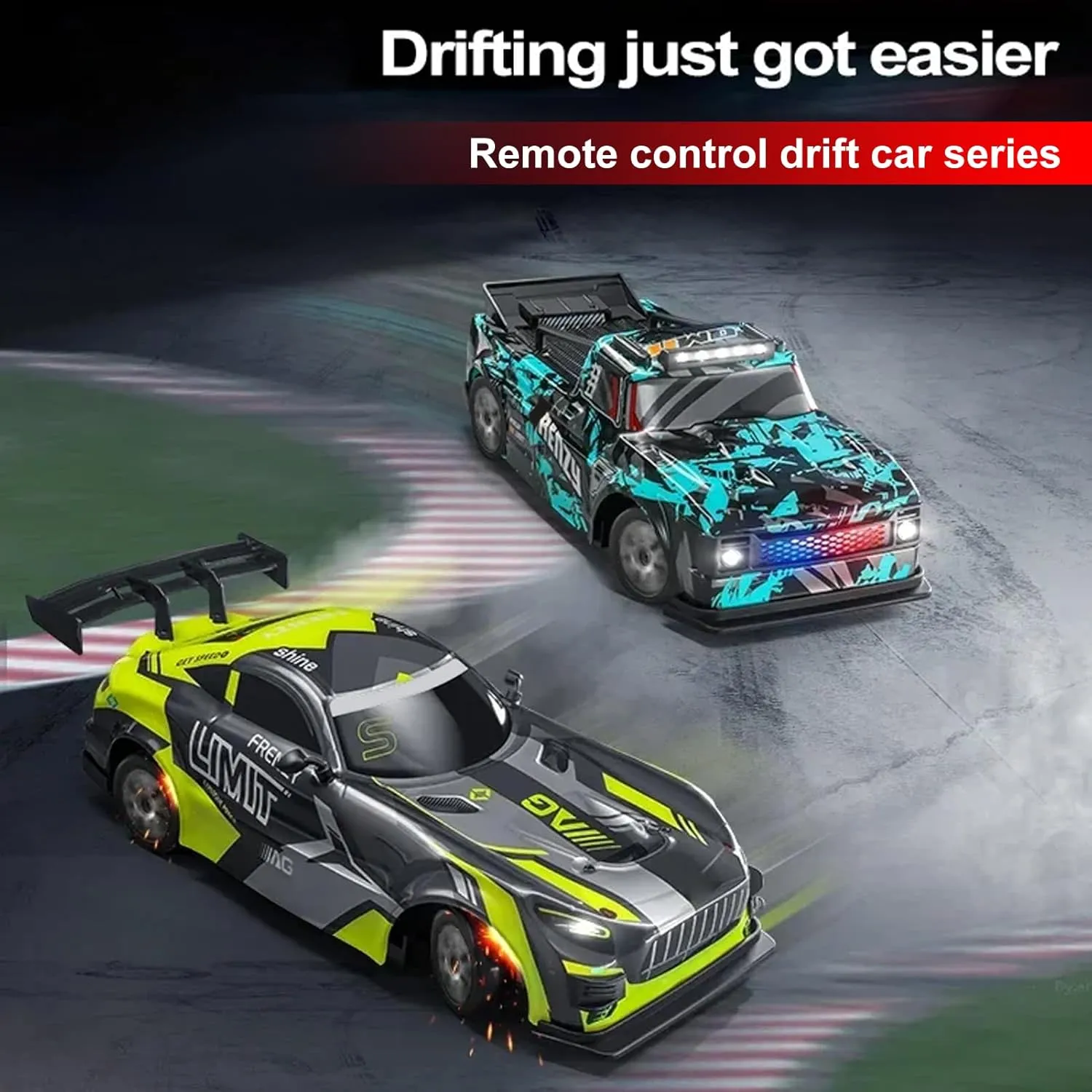 RC Drift Car, 1:16 Scale Remote Control Car 25KM/H 4WD High Speed Remote Control Cars with LED Lights Extra Tires 4WD Hobby RC Cars Pickup Model Toy Gifts for Kids Adults