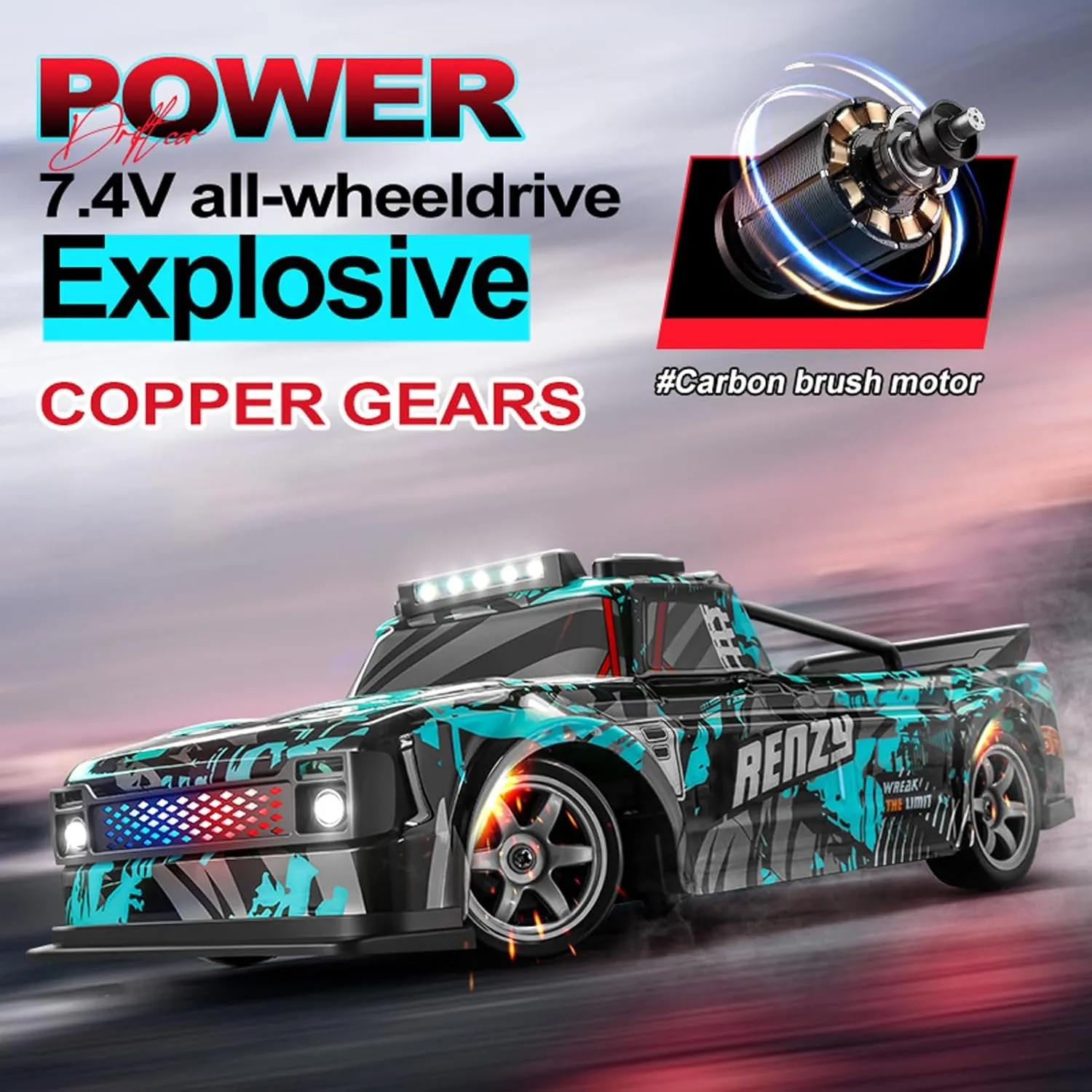 RC Drift Car, 1:16 Scale Remote Control Car 25KM/H 4WD High Speed Remote Control Cars with LED Lights Extra Tires 4WD Hobby RC Cars Pickup Model Toy Gifts for Kids Adults