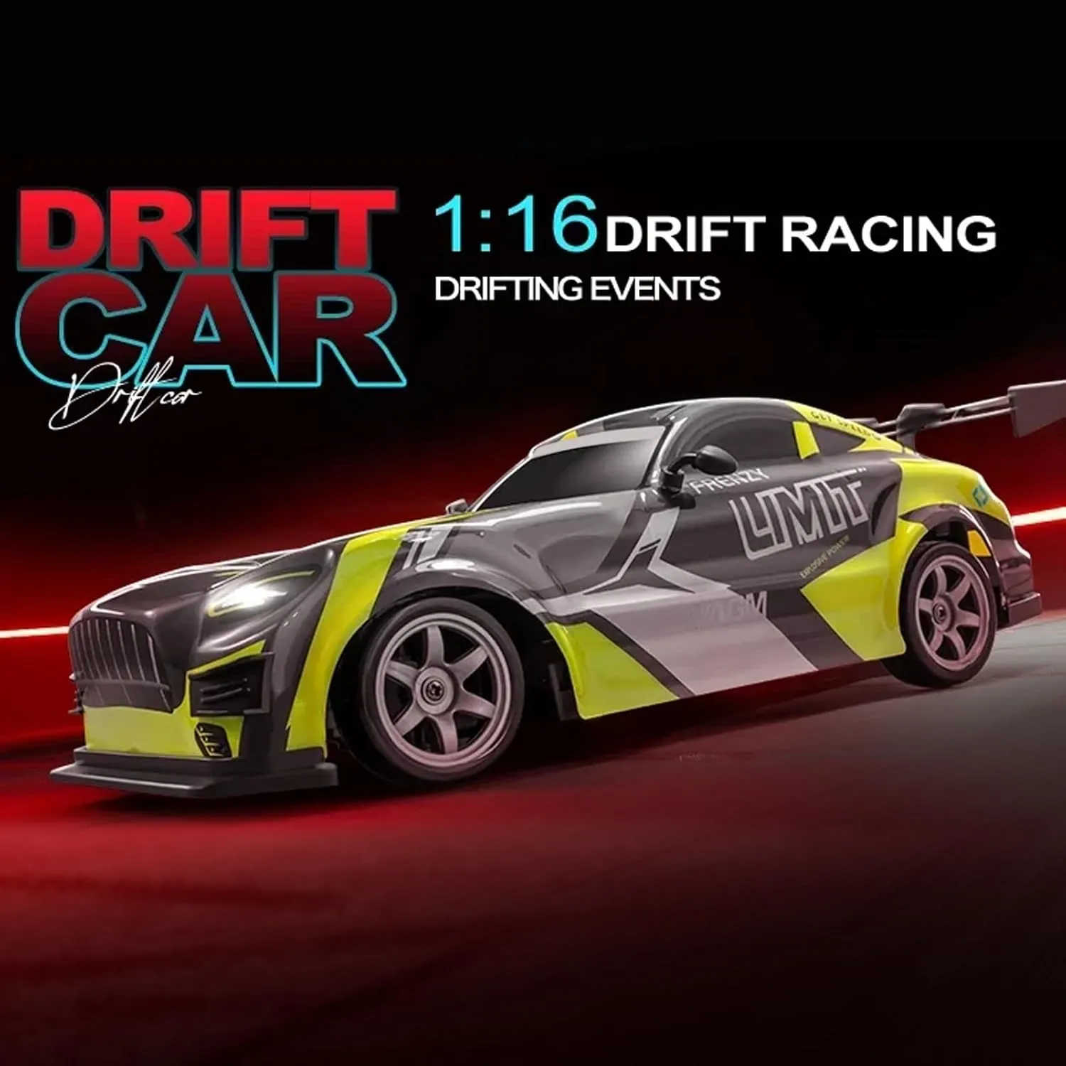 RC Drift Car, 1:16 Scale Remote Control Car 25KM/H 4WD High Speed Remote Control Cars with LED Lights Extra Tires 4WD Hobby RC Cars Pickup Model Toy Gifts for Kids Adults