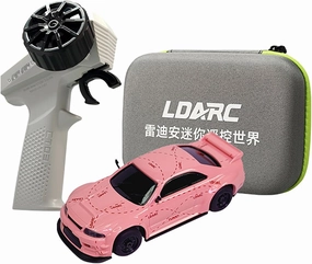 RC Car LDARC 1/64 Scale Mini Remote Control Cars, 2.4GHz Micro Racing Desktop Remote Control Cars, with LED Lights and Portable Handbag, Suitable for Adult and Children's Toy Car Gifts(R02-Pink)