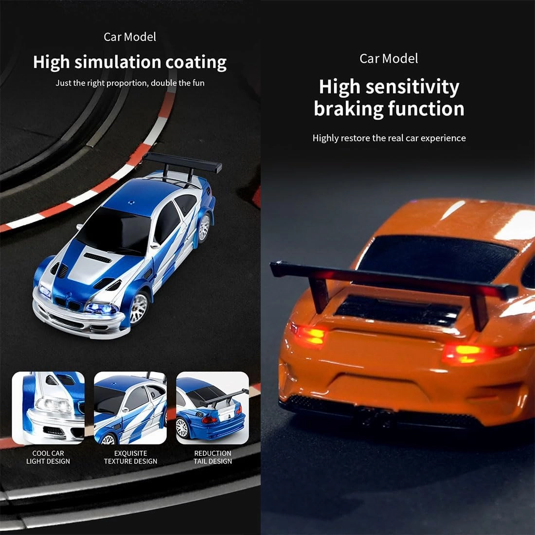 RC Electric Mini Racing Drift Car, 1/43 2.4G 15km/h Full Proportional Remote Control Model Cars with Lights Kit & High Speed for Adults (RTR Version/Blue White) - Gyro Version