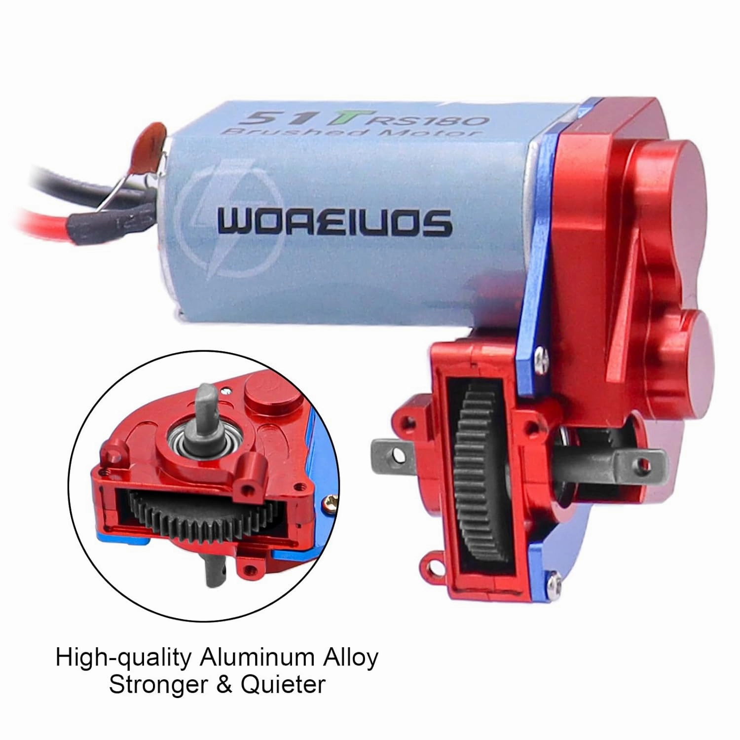RC Motor RS180 51T Brushed Motor & Aluminum Alloy Transmission Gearbox & Heatsink for Axial SCX24 AXI00002 AXI00001 AXI90081 AXI00006 AXI00005 1/24 RC Crawler Upgrade Parts (Assembled)