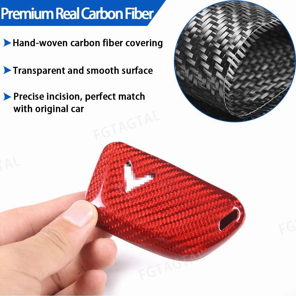 Real Carbon Fiber Key Fob Case Cover Compatible with Chevrolet Corvette C8 2020-2025, Key Fob Cover, Car Smart Remote Case Trim Accessories (Red)