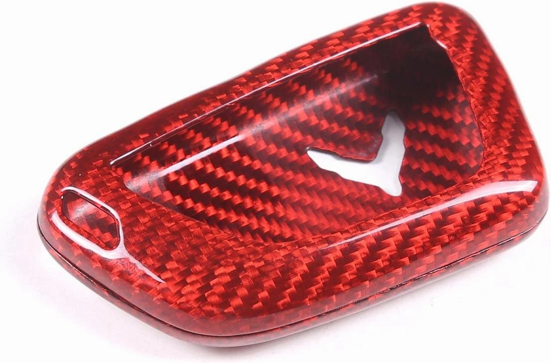 Real Carbon Fiber Key Fob Case Cover Compatible with Chevrolet Corvette C8 2020-2025, Key Fob Cover, Car Smart Remote Case Trim Accessories (Red)