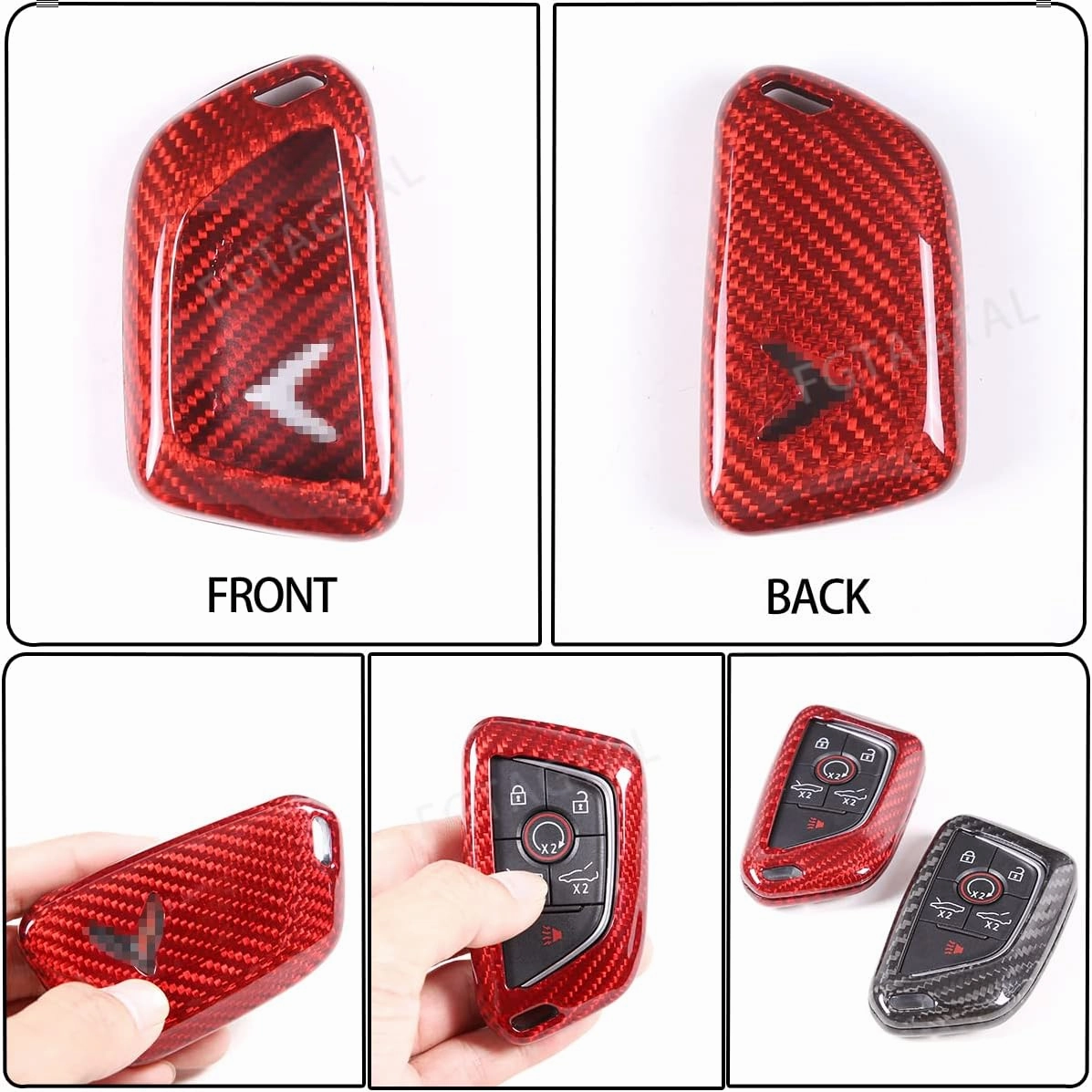 Real Carbon Fiber Key Fob Case Cover Compatible with Chevrolet Corvette C8 2020-2025, Key Fob Cover, Car Smart Remote Case Trim Accessories (Red)