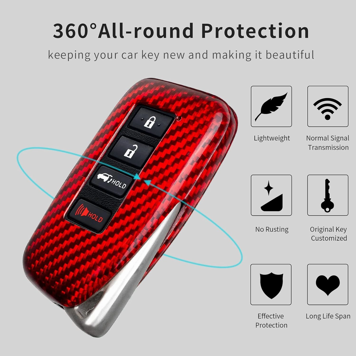 Real Glass Fiber Key Fob Cover fit for Lexus,Key Fob Protector Fits for Lexus LX570 RX450 RX350 RC300 IS350 GS LC Remote Key Case,Red
