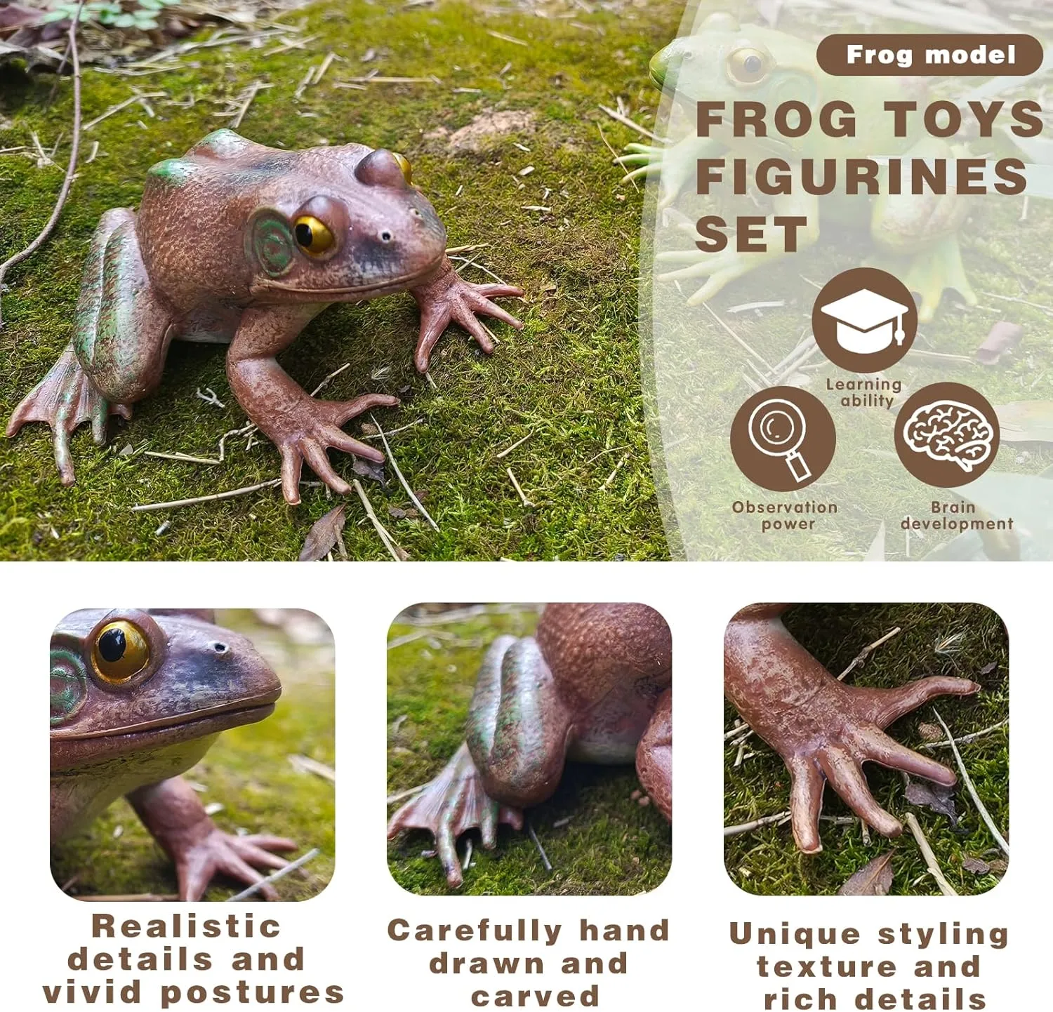 Realistic Tree Frog Figure Plastic Hand Painted Bullfrog Figurine Educational Rubber Animal Model Toys for Kids Children
