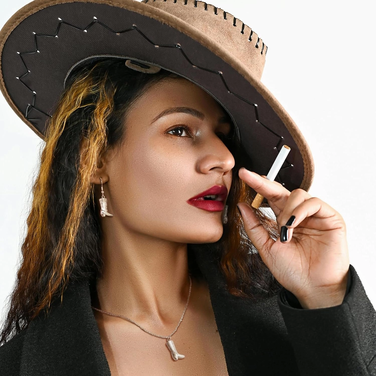 RechicGu Texas Cowboy Boot Necklace Earrings Western Jewelry Set for Women Silver Gold Cowgirl Choker Dangle Earring Set Dainty Country Accessories Rodeo Outfit for Ladies Trendy