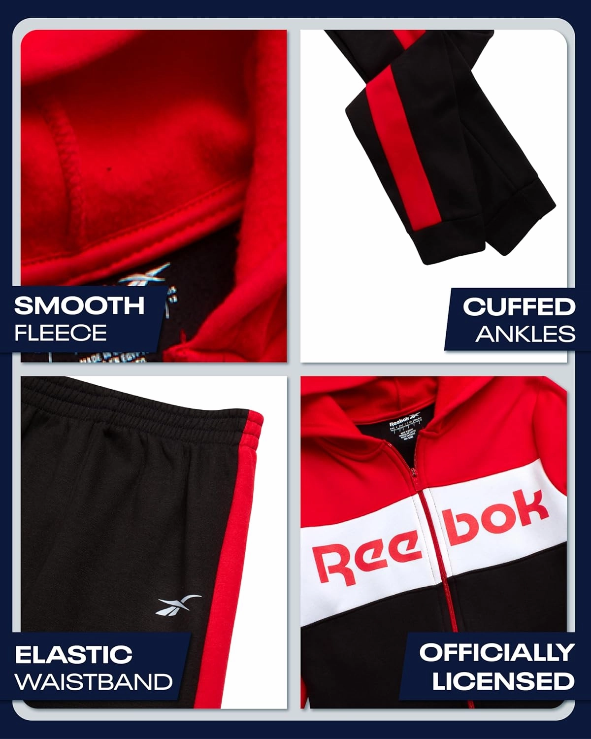 Reebok Boys' Active Sweatsuit - 2 Piece Performance Fleece Zip Hoodie Sweatshirt and Jogger Sweatpants - Activewear Set, 8-14